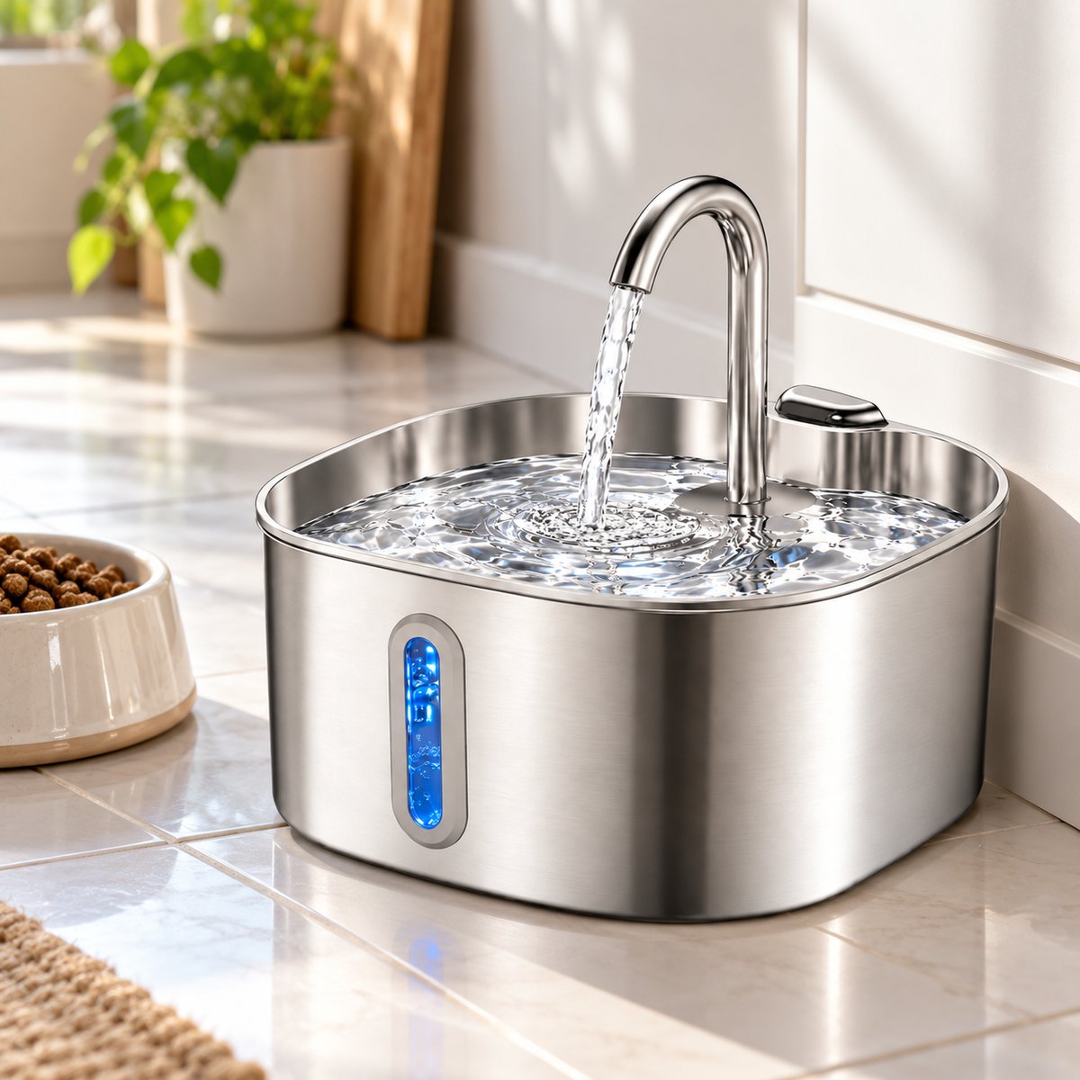 Fontaine inox dans la cuisine, à côté de la gamelle