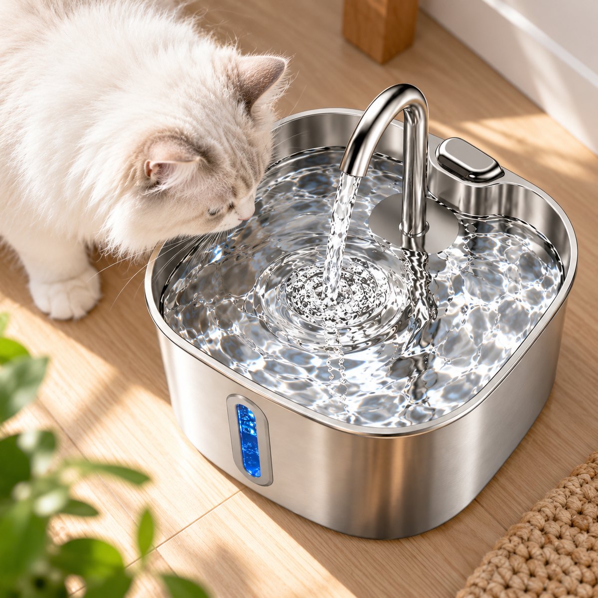 Vue de dessus : l'eau circule en continu